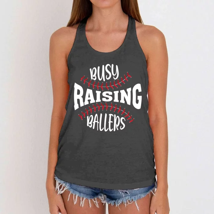 Funny Baseball - Busy Raising Ballers Women's Knotted Racerback Tank