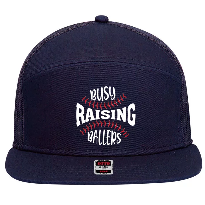 Funny Baseball - Busy Raising Ballers 7 Panel Mesh Trucker Snapback Hat