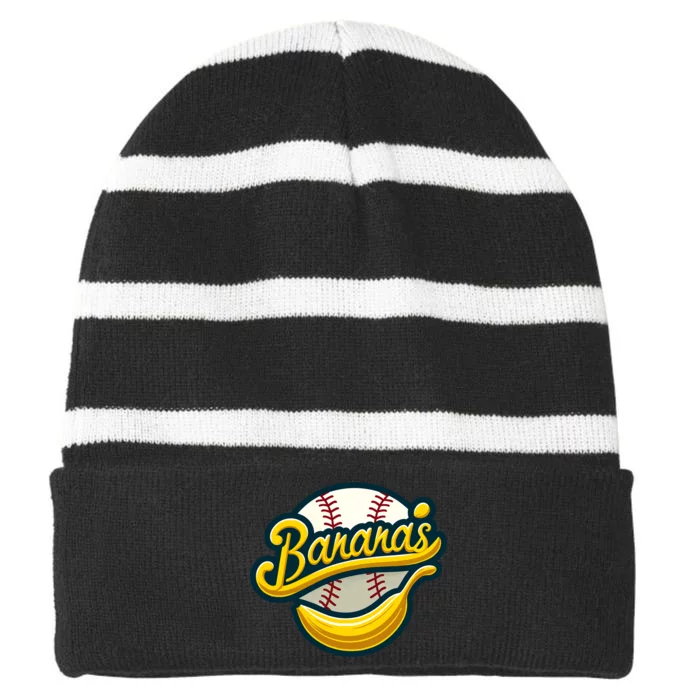 Funny Bananas Baseball Vintage Graphic Striped Beanie with Solid Band