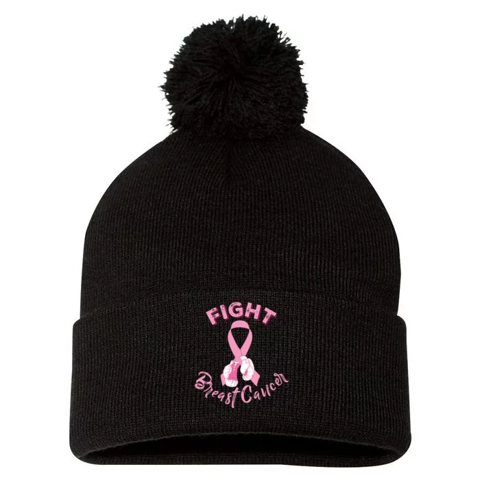 Fight Breast Cancer Boxing Gloves Breast Cancer Awareness Pom Pom 12in Knit Beanie