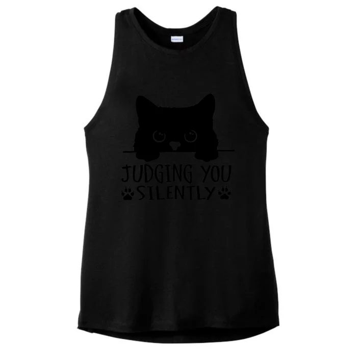 Funny Black Cat Judging You Silently Sarcastic Cat Mom Ladies Tri-Blend Wicking Tank