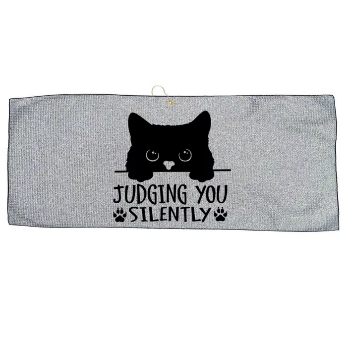 Funny Black Cat Judging You Silently Sarcastic Cat Mom Large Microfiber Waffle Golf Towel