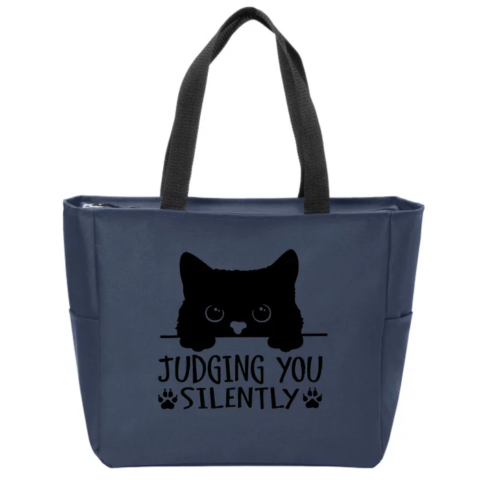 Funny Black Cat Judging You Silently Sarcastic Cat Mom Zip Tote Bag