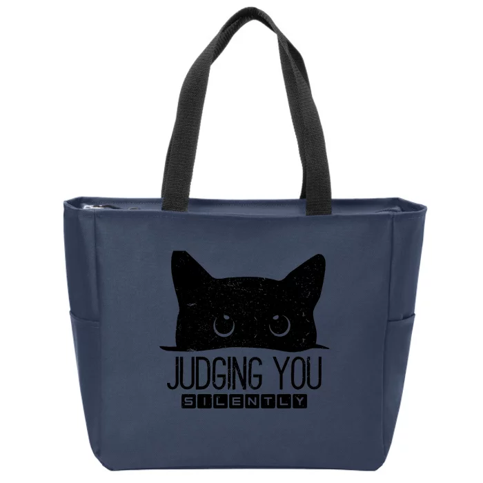 Funny Black Cat Judging You Silently Sarcastic Cat Mom Gift Zip Tote Bag