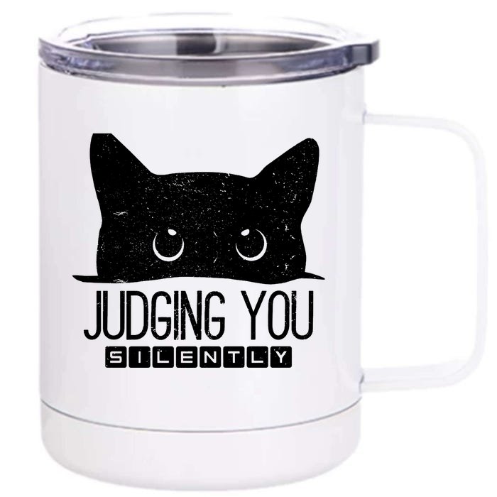 Funny Black Cat Judging You Silently Sarcastic Cat Mom Gift Front & Back 12oz Stainless Steel Tumbler Cup