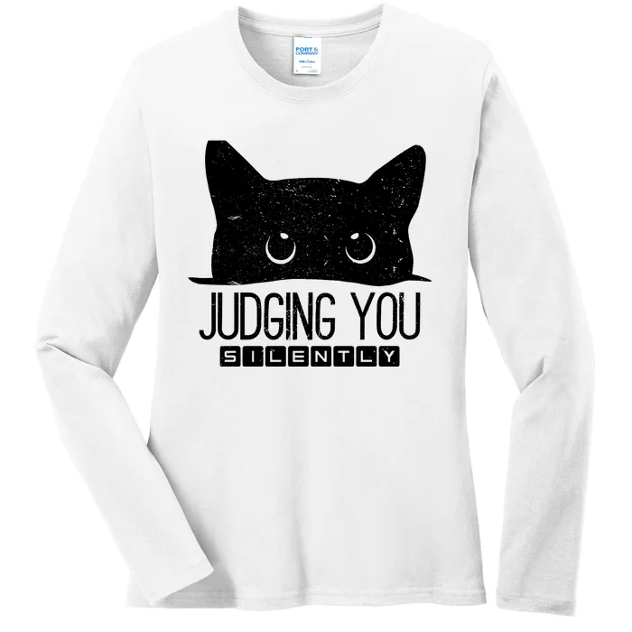 Funny Black Cat Judging You Silently Sarcastic Cat Mom Gift Ladies Long Sleeve Shirt