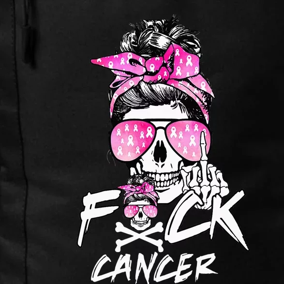 Fuck Breast Cancer Women Warrior Pink Ribbon Messy Bun Hair Daily Commute Backpack