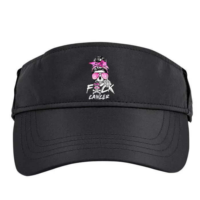 Fuck Breast Cancer Women Warrior Pink Ribbon Messy Bun Hair Adult Drive Performance Visor