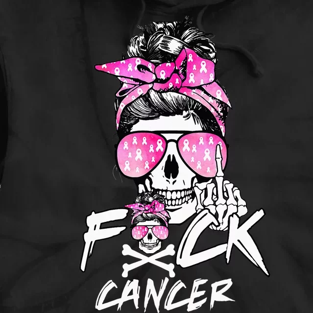 Fuck Breast Cancer Women Warrior Pink Ribbon Messy Bun Hair Tie Dye Hoodie