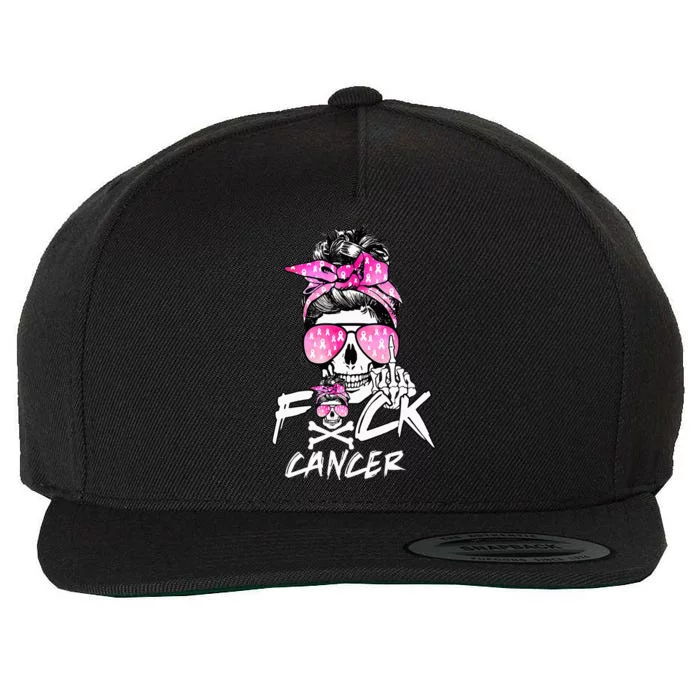 Fuck Breast Cancer Women Warrior Pink Ribbon Messy Bun Hair Wool Snapback Cap