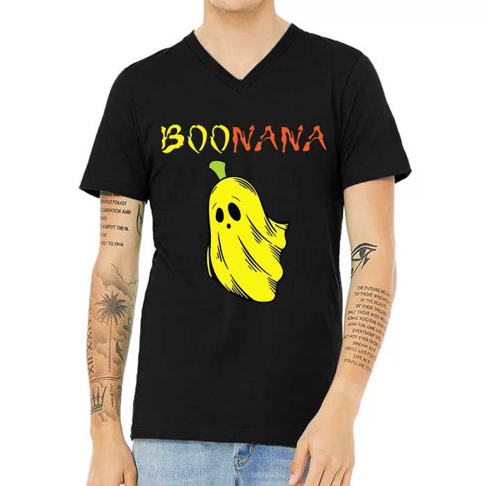 Funny Boonana Cute Banana Ghost Halloween Banana Lover V-Neck T-Shirt