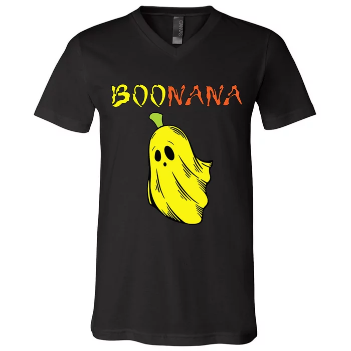 Funny Boonana Cute Banana Ghost Halloween Banana Lover V-Neck T-Shirt