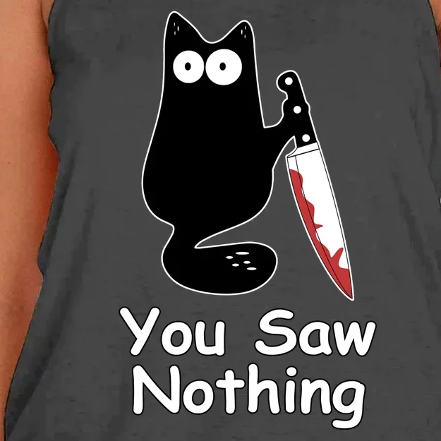 Funny Black Cat Meme You Saw Nothing Women's Knotted Racerback Tank