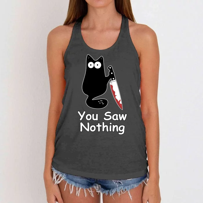 Funny Black Cat Meme You Saw Nothing Women's Knotted Racerback Tank