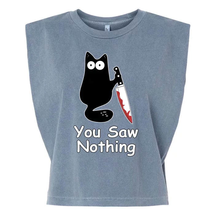 Funny Black Cat Meme You Saw Nothing Garment-Dyed Women's Muscle Tee