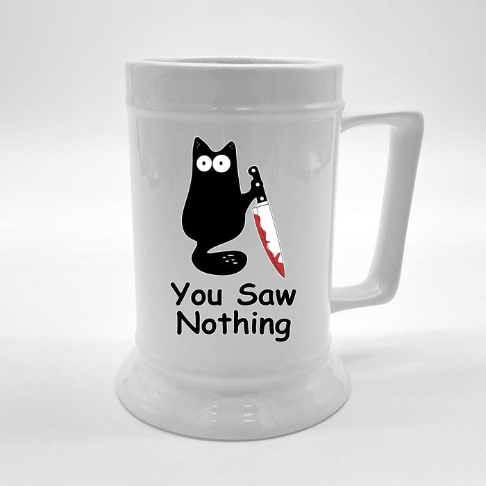 Funny Black Cat Meme You Saw Nothing Front & Back Beer Stein