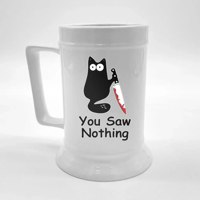 Funny Black Cat Meme You Saw Nothing Front & Back Beer Stein