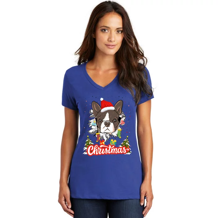 French Bulldog Christmas Idea For And Xmas Frenchie Gift Women's V-Neck T-Shirt