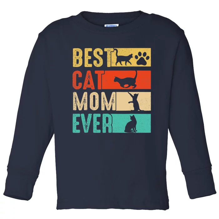 Funny Best Cat Mom Ever Happy Mothers Day Retro Costume Toddler Long Sleeve Shirt