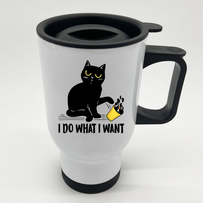 Funny Black Cat I Do What I Want Cat Lover Gifts Front & Back Stainless Steel Travel Mug