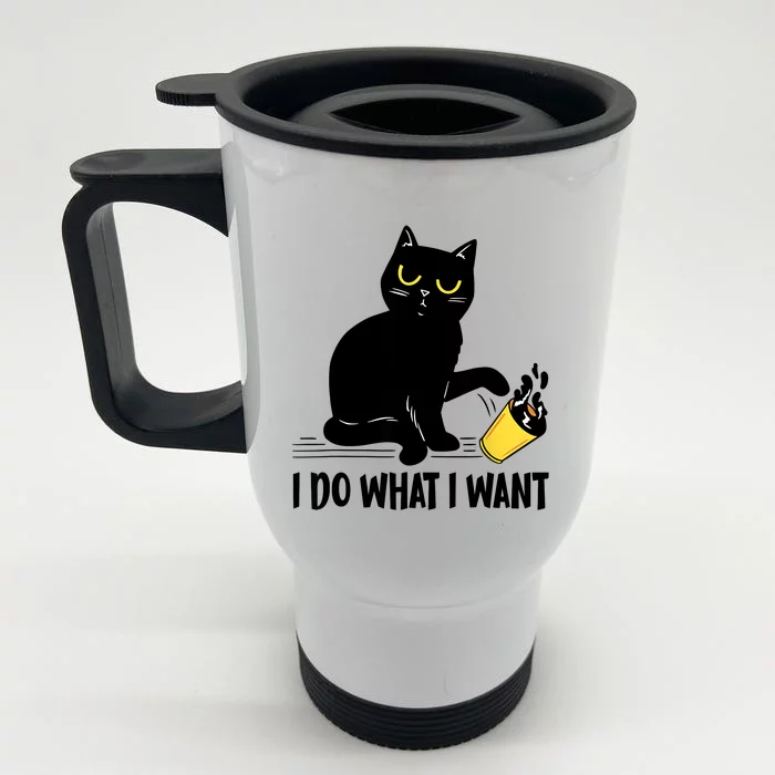 Funny Black Cat I Do What I Want Cat Lover Gifts Front & Back Stainless Steel Travel Mug