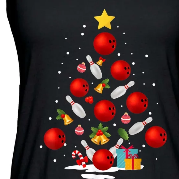 Funny Bowling Christmas Tree Lights Xmas Gifts Ladies Essential Flowy Tank