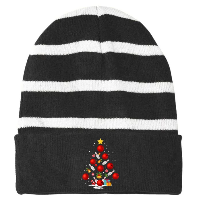 Funny Bowling Christmas Tree Lights Xmas Gifts Striped Beanie with Solid Band