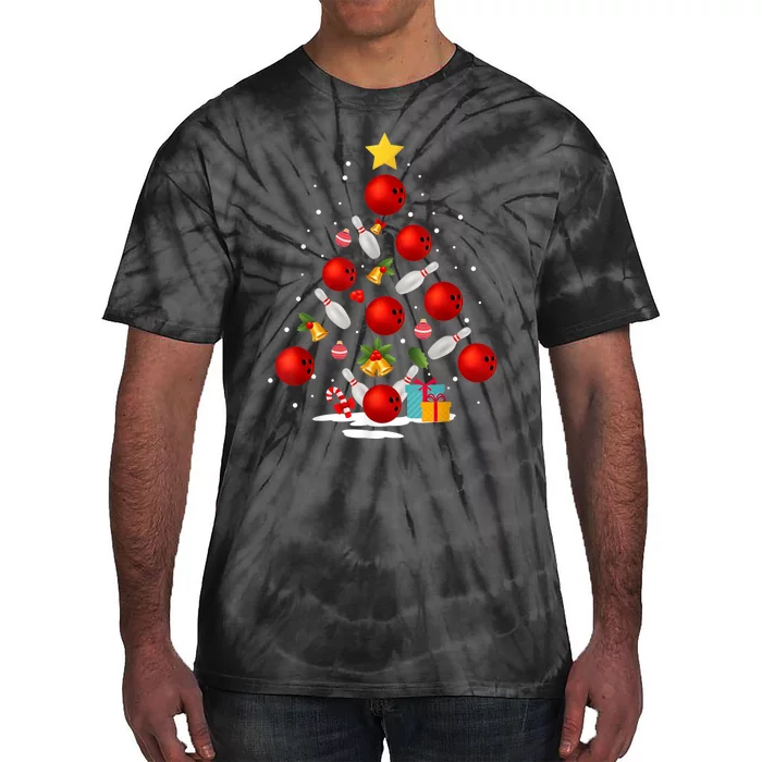 Funny Bowling Christmas Tree Lights Xmas Gifts Tie-Dye T-Shirt