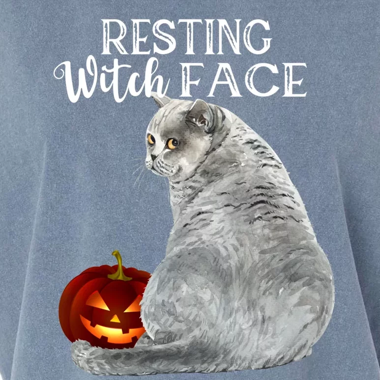 Funny Black Cat Resting Witch Face Halloween Costume Cool Gift Garment-Dyed Women's Muscle Tee