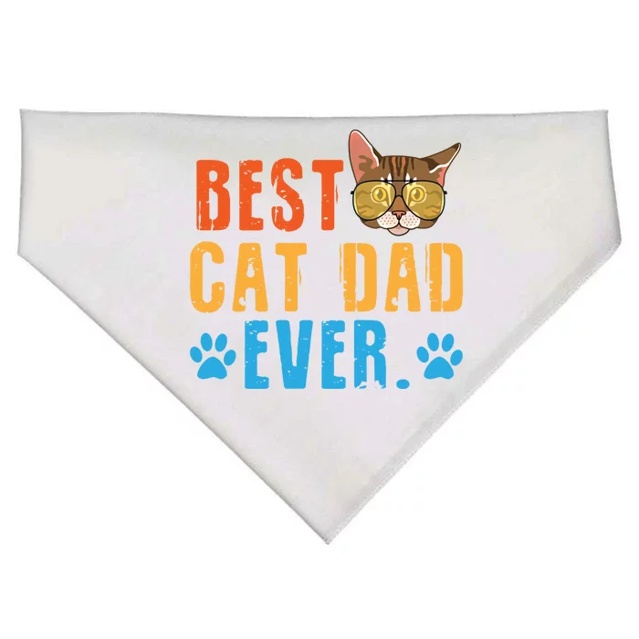 Funny Best Cat Dad Ever Colorful Cat With Sunglass Gift USA-Made Doggie Bandana