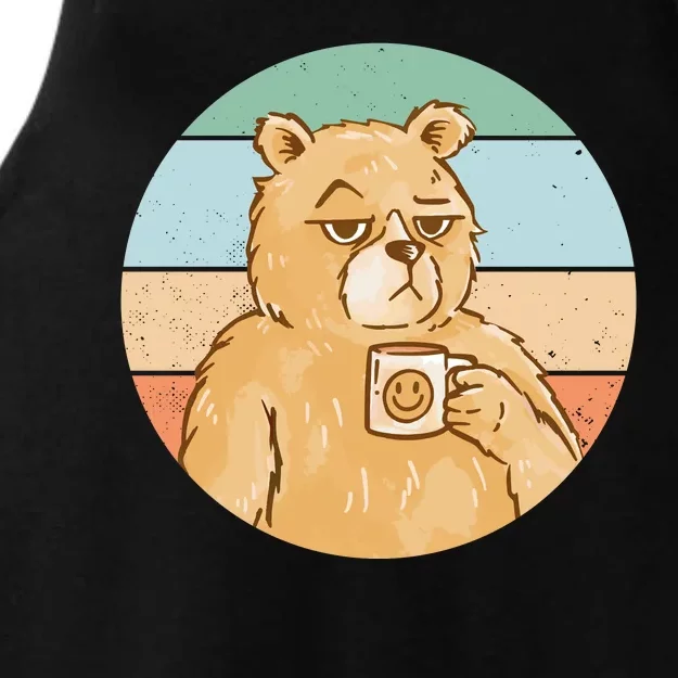 Funny Bear Coffee Lover Retro Sunset Ladies Tri-Blend Wicking Tank