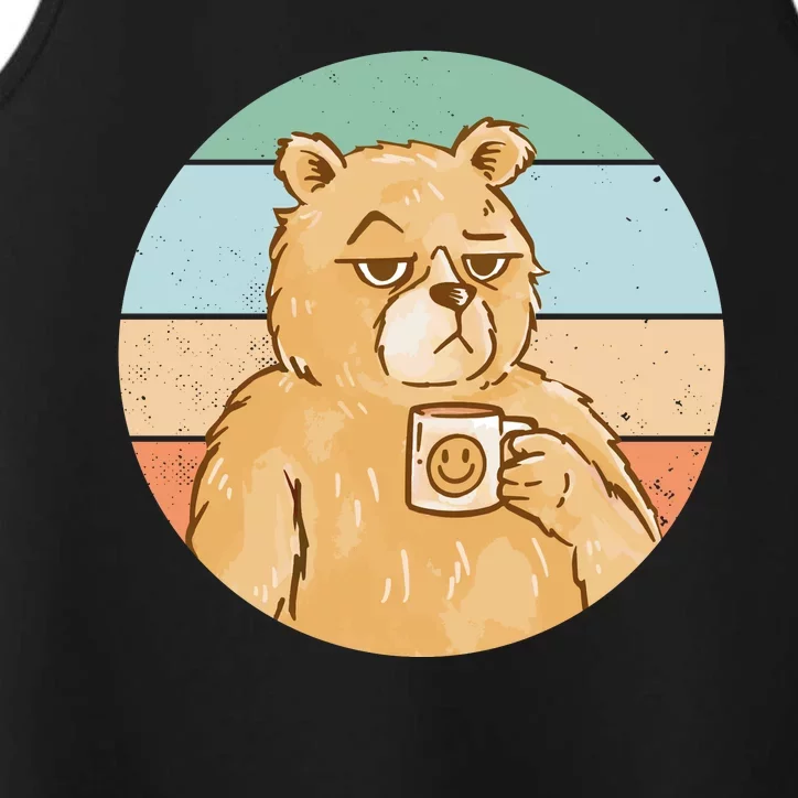 Funny Bear Coffee Lover Retro Sunset Performance Tank