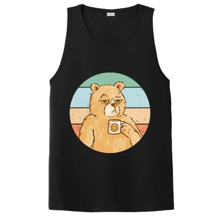 Funny Bear Coffee Lover Retro Sunset Performance Tank