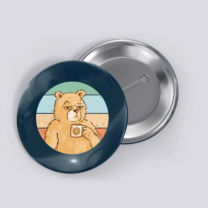 Funny Bear Coffee Lover Retro Sunset Button