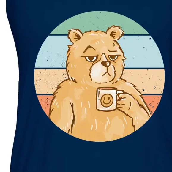 Funny Bear Coffee Lover Retro Sunset Ladies Essential Flowy Tank