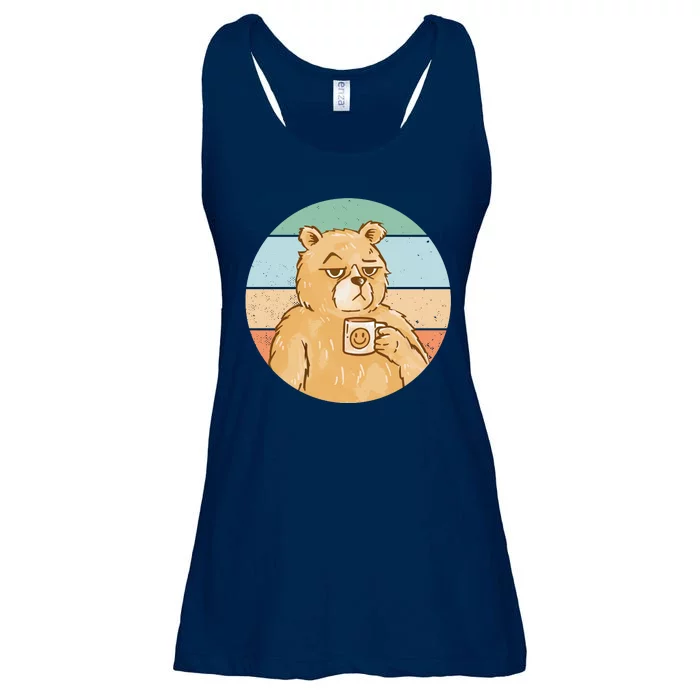 Funny Bear Coffee Lover Retro Sunset Ladies Essential Flowy Tank