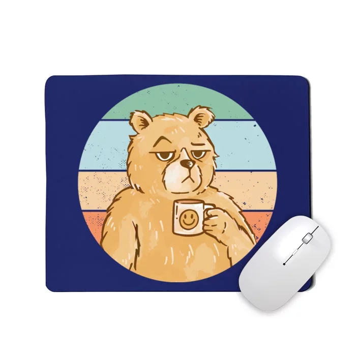 Funny Bear Coffee Lover Retro Sunset Mousepad