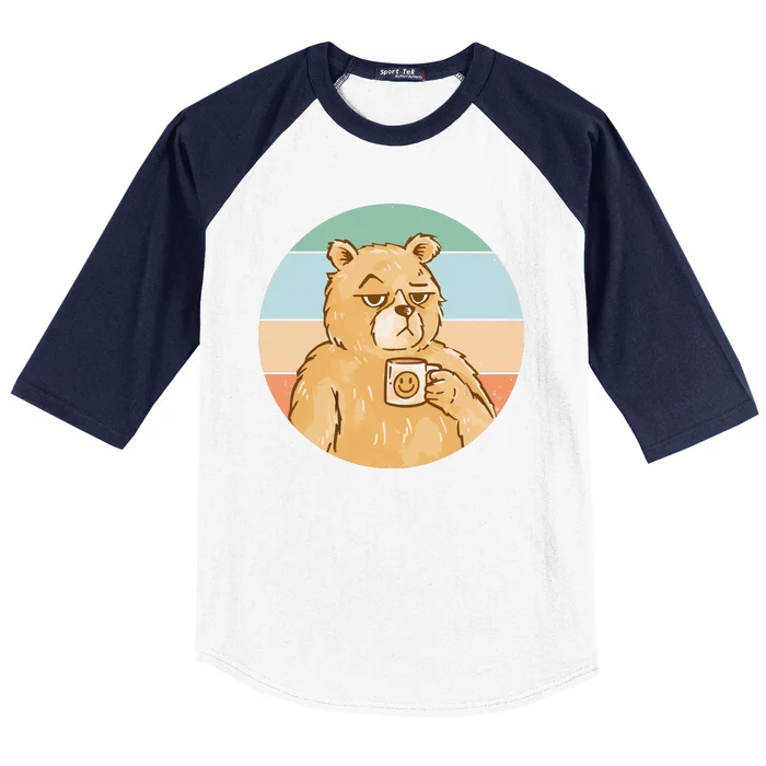 Funny Bear Coffee Lover Retro Sunset Baseball Sleeve Shirt