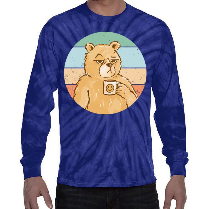 Funny Bear Coffee Lover Retro Sunset Tie-Dye Long Sleeve Shirt