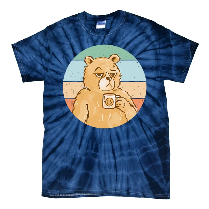 Funny Bear Coffee Lover Retro Sunset Tie-Dye T-Shirt