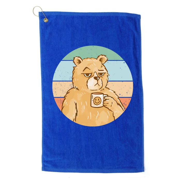 Funny Bear Coffee Lover Retro Sunset Platinum Collection Golf Towel