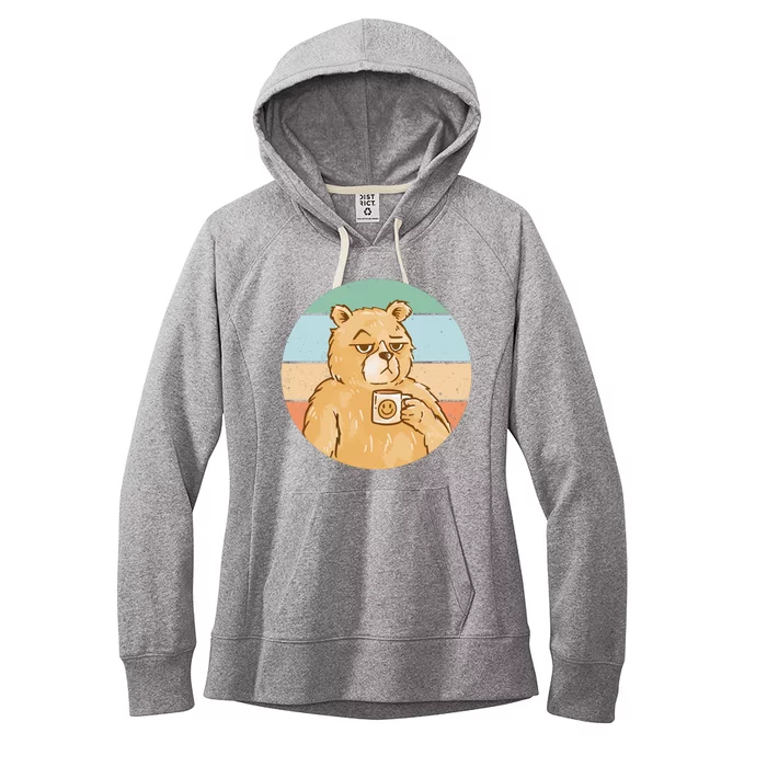 Funny Bear Coffee Lover Retro Sunset Women's Fleece Hoodie