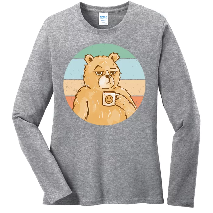 Funny Bear Coffee Lover Retro Sunset Ladies Long Sleeve Shirt