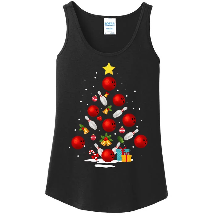 Funny Bowling Christmas Tree Lights Xmas Gifts Ladies Essential Tank