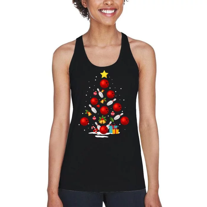 Funny Bowling Christmas Tree Lights Xmas Gifts Women's Racerback Tank