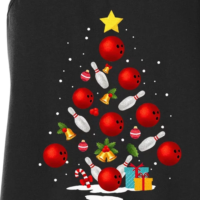 Funny Bowling Christmas Tree Lights Xmas Gifts Women's Racerback Tank