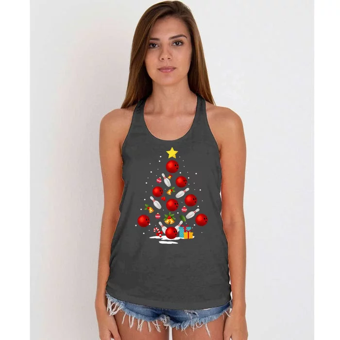 Funny Bowling Christmas Tree Lights Xmas Gifts Women's Knotted Racerback Tank