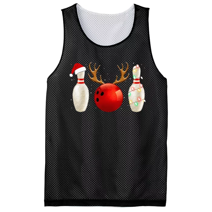 Funny Bowling Christmas Santa Hat Xmas Lights Gift Mesh Reversible Basketball Jersey Tank