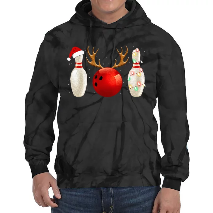 Funny Bowling Christmas Santa Hat Xmas Lights Gift Tie Dye Hoodie