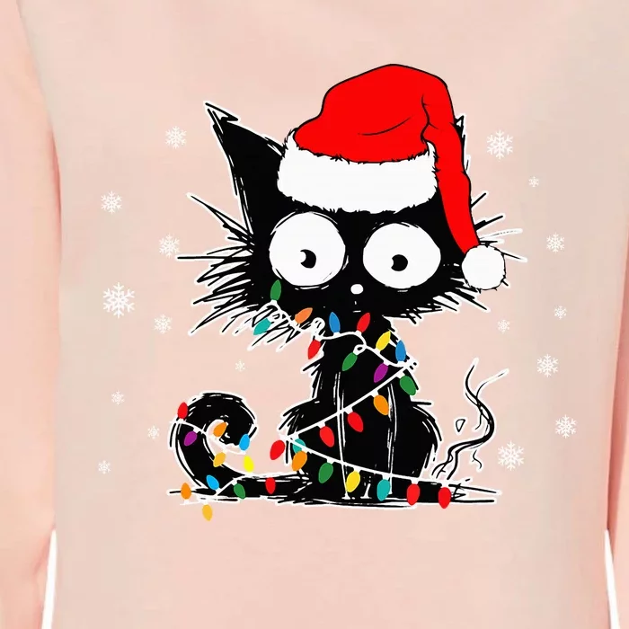 Funny Black Cat Christmas Lights Santa Hat Xmas Womens California Wash Sweatshirt